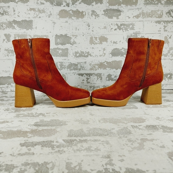 New Bp Keyla Brown Faux Suede Block Heel Retro Ankle Boots K255 - Picture 7 of 12